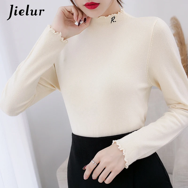 Jielur 2019 новинка черный абрикосовый корейский свитер для женщин S-XL простой с