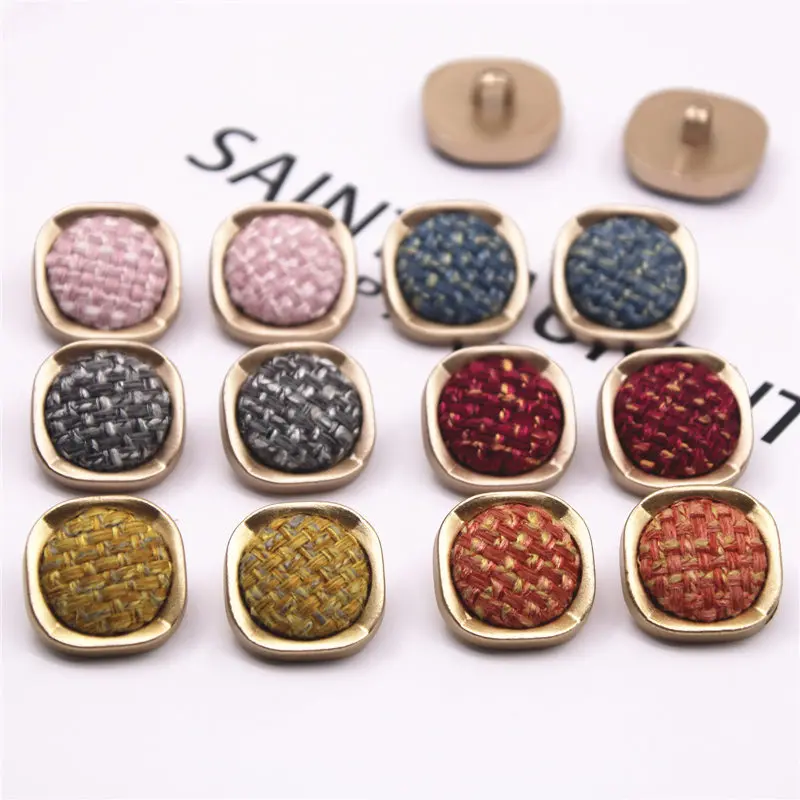 10pcs 23mm Tweed Plaid Fabric Covered Multiple Color Shank Flackback