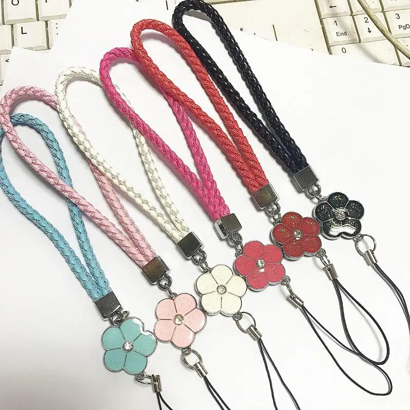 Wholesale PU Leather Mobile Phone Strap Smart Phone Key Holder Ring Flower Lanyard Phone Accessory Cord Hand Rope Keychain