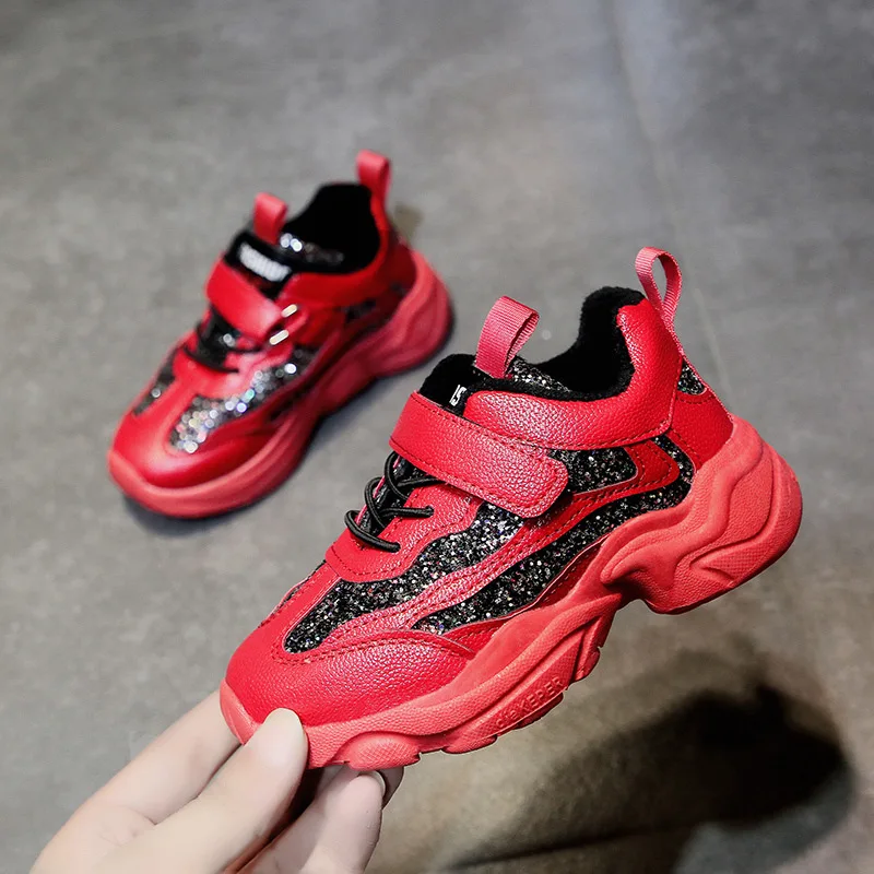 

2019 Autumn And Winter Children Sports Shoes Trend Big Boy Casual Shoes Fashion BOY'S Running Shoes plus Velvet Girls Cotton-pad