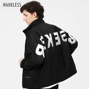 

Markless Mens Stand-collar Embroidered Loose Jackets Fashion Printed Polyester Coat WTB0171M