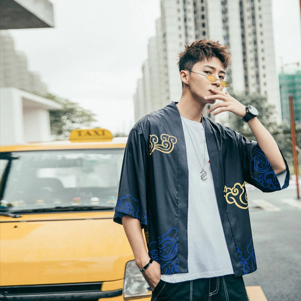 Yfashion Unisex estilo chino Retro camisas batas blusa suelta tres cuartos manga sombrilla camisa hombres abrigo|Camisas informales| AliExpress