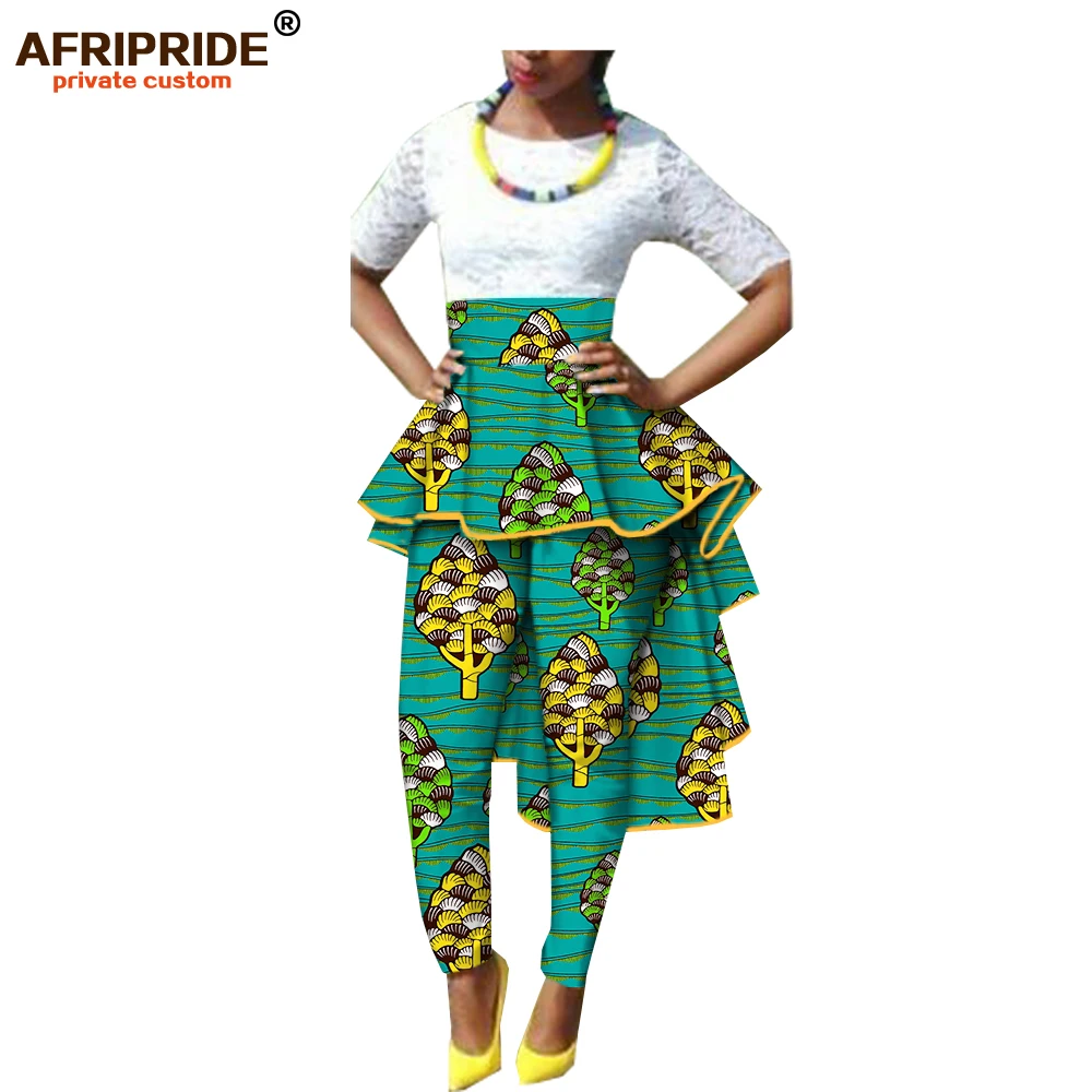 Осенние женские африканские брюки AFRIPRIDE, Индивидуальные Женские повседневные брюки длиной до щиколотки с оборками, батик, хлопок, A722110 - Цвет: 555-10