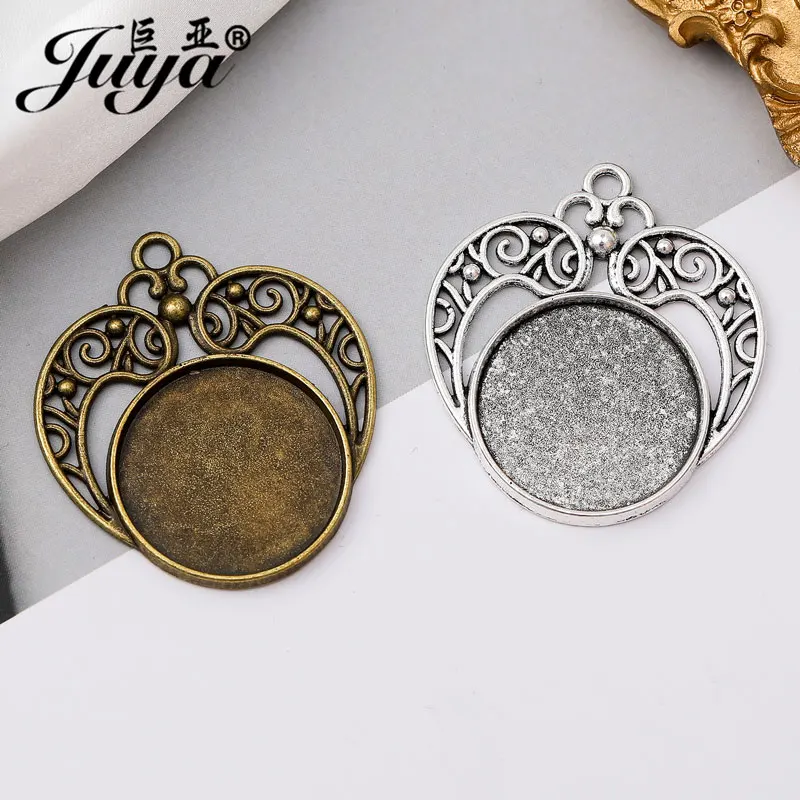 5 teile/los 25mm Cabochon Basis Blume Anhänger Blenden Vintage Blank Tablett Für Schmuck Machen Diy Handgemachte Harz Halsketten Zubehör – Detail 7