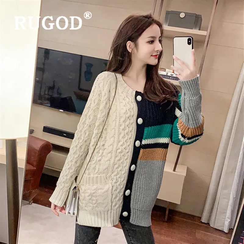 RUGOD, новое специальное поступление, женский свитер, кардиганы с круглым вырезом, однобортный, Вязанное пальто в стиле пэчворк, модные женские шикарные топы