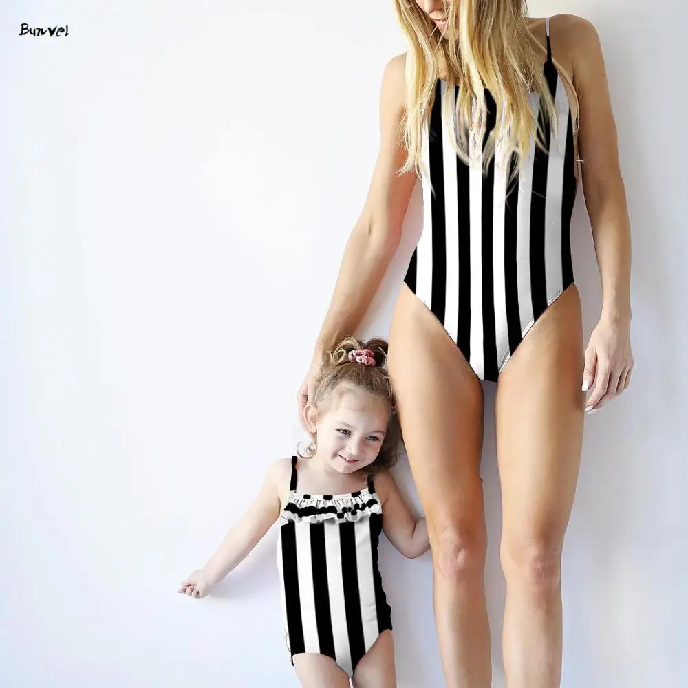 

bunvel Mommy and Me Swimwear Bikinis Leopard Striped Dotting One piece Swimsuit Swimming Suit for Women Baby Girl Clothes f