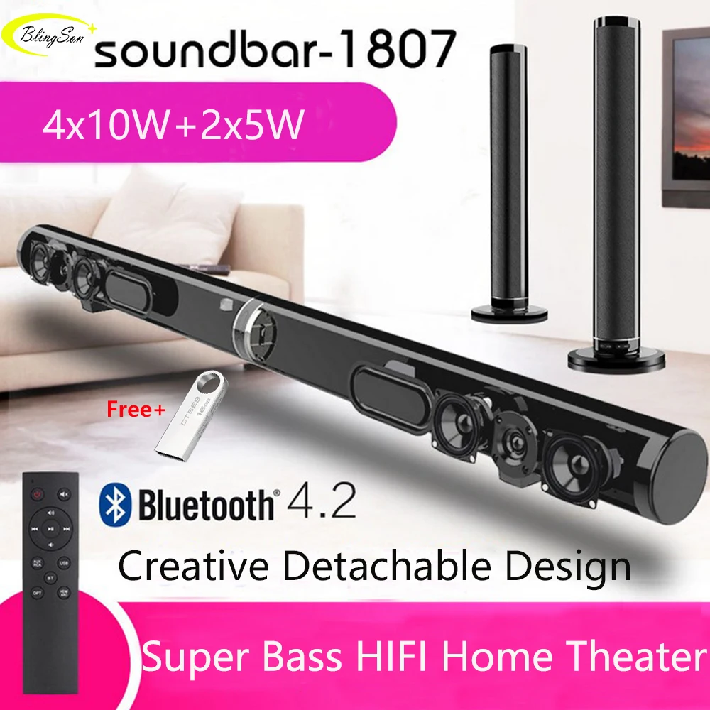 

Wireless TV Soundbar Bluetooth Speaker Stylish Fabric Sound Bar Hifi 3D Stereo Surround Support RCA AUX HDMI For Home Theater