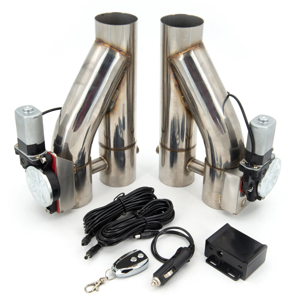 2Pcs Stainless Steel Double Valve Exhaust Cutout Pipe Muffler Bypass