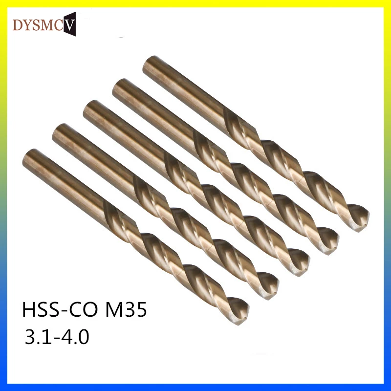 10 Stück Spiralbohrer 3,1, 3,2, 3,3, 3,4, 3,5, 3,6, 3,7, 3,8, 3,9 4 mm HSS-CO M35 Stahl gerader Schaft für Edelstahl