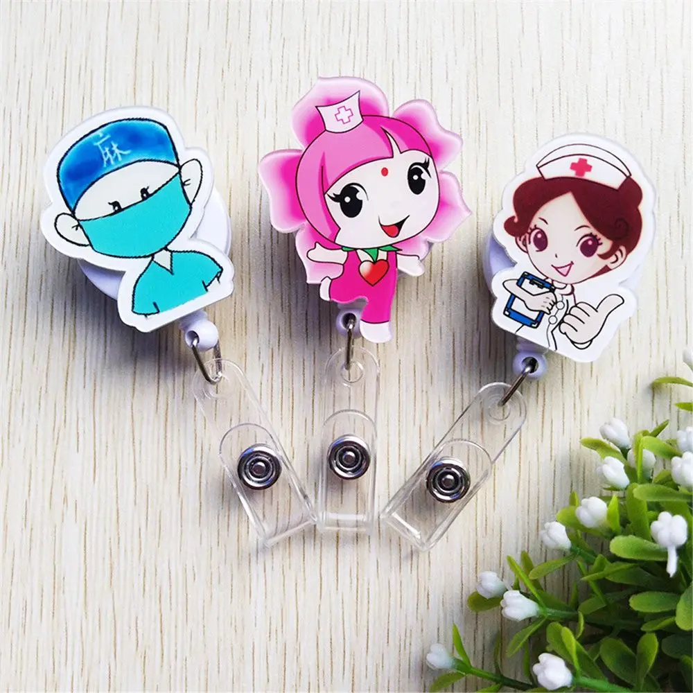 1Pc Cute Cartoon Mini Retractable Badge Reel Nurse Lanyard ID Name Card Badge Holder Clip
