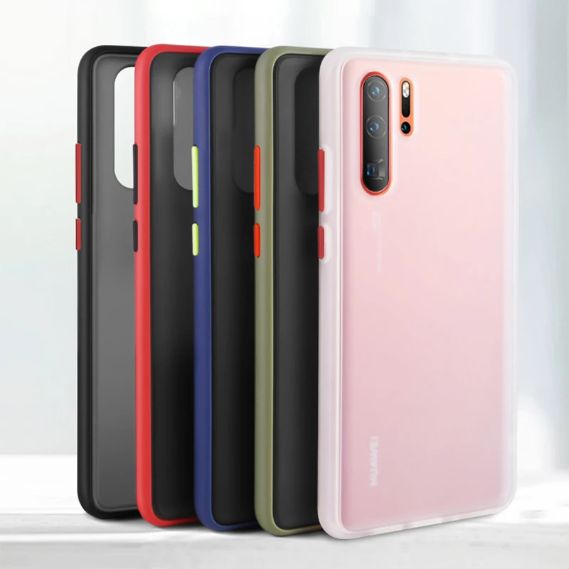 

Shockproof Matte Hard Phone Case for Huawei P30 P20 Pro P Mate 20 30 Lite Full Camera Protect Armor Black Cover Contrast Color