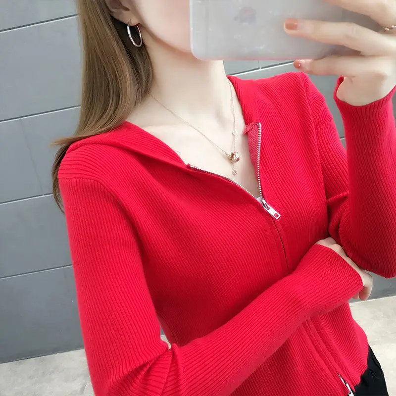 

Fall/Winter 2020 new hooded zipper sweater women's short versatile slim top