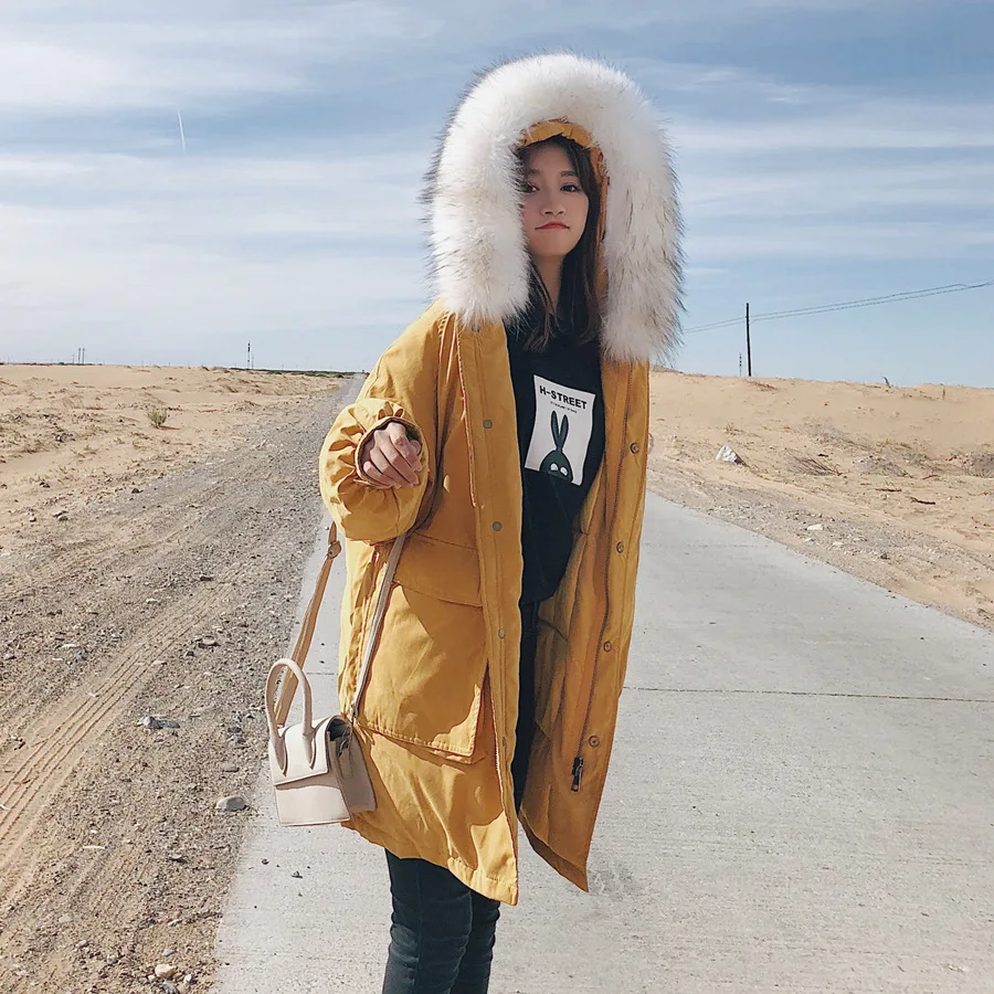 

Large Cargo Has 18 Winter Hooded Large Fur Collar Cotton Coat 8878 Imitated Furs, Natural Wool
