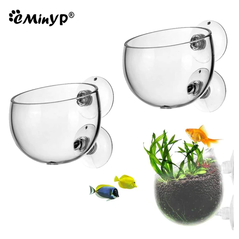 Aquarium Plant Pot Glass Cylinder Cup With Suckers For Cultivate