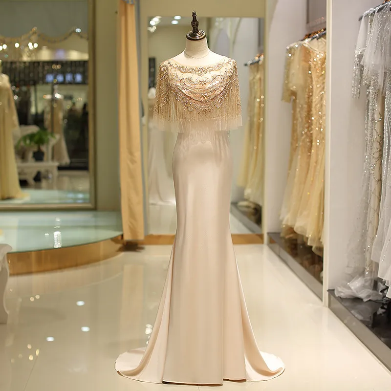 

Scoop Mermaid Slim Prom Dresses Luxurious Beaded Crystal Natural Ladies Evening Party Gowns Spring Special Occasion Party Dress