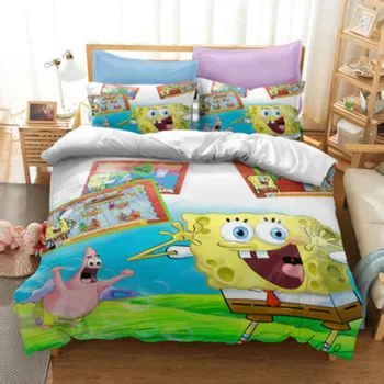 

Bedding Set Kids Kawaii SpongeBob Patrick Star 3D Printed Children Cartoon Quilt Cover Pillowcase Soft Bed Set Home Textile
