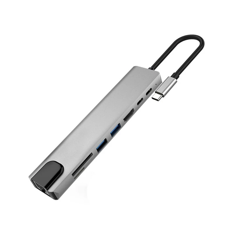 USB C Hub 8 в 1 многопортовый адаптер типа с 4K HDMI портом Ethernet 1000 Мбит/с RJ45 доставка