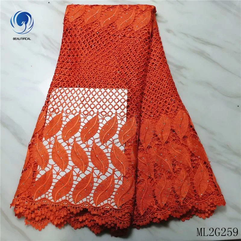

BEAUTIFICAL Water soluble lace fabric red New arrival african guipure lace fabric with stones 5yards/lot for wedding ML2G259