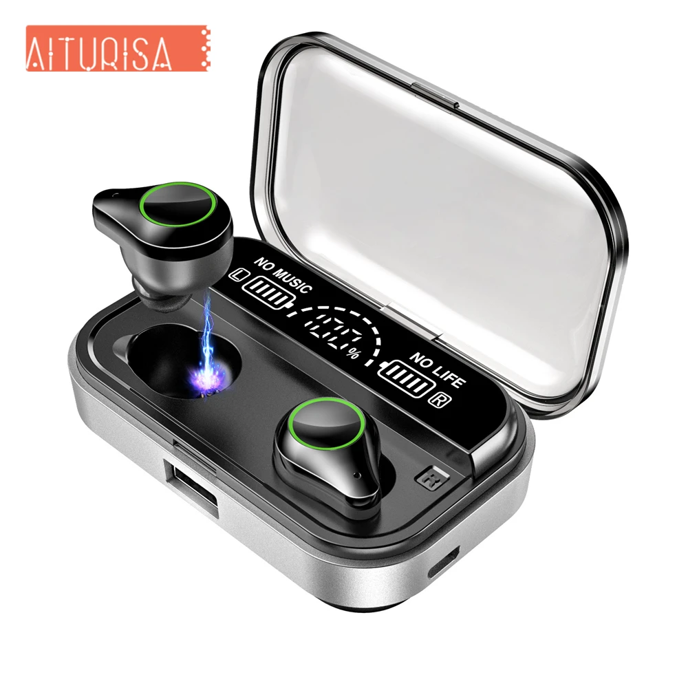

Wireless Headphones Bluetooth 5.0 IPX7 Waterproof Volume Control Noise Reduction 3D Stereo With 2600mAh Charging Box For iPhone
