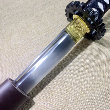 

Hand-Made Katana style Samurai Sword Saber temper spring steel blade kampilan Wood Wrap PU Sheath