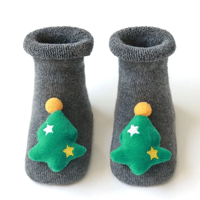RAISEVERN носки для малышей с рождественским медведем и колокольчиком, милые Нескользящие носки-тапочки унисекс для новорожденных мальчиков и девочек 0-3 лет, Нескользящие рождественские носки - Цвет: 1