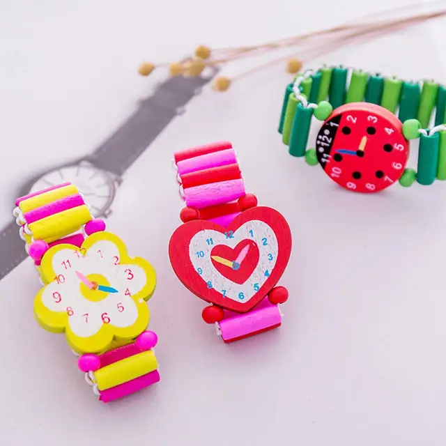 Kids Girl Colorful Wood Bracelets Children Elastic Watch Wristbands Child Toy Bracelet Wholesales Birthday Gift Jewelry 1