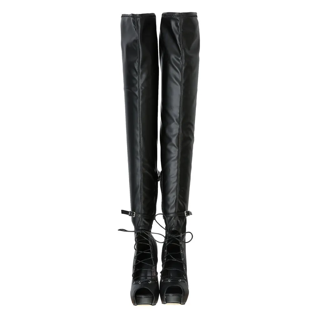 Botas/женские ботфорты с вырезами спереди пикантные женские модные ботфорты на платформе с открытым носком рыцарские сапоги на высоком каблуке с пряжкой