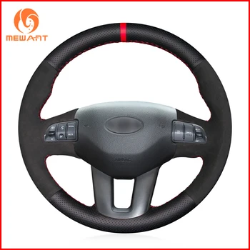 

MEWANT Black Genuine Leather Black Suede Car Steering Wheel Cover for Kia Sportage 3 2011-2014 Kia Ceed Cee'd 2010-2012 Interior