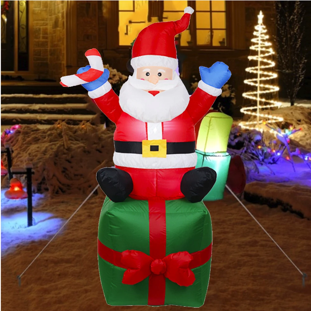 1.8M Giant Inflatable Statue Gift Package Christmas Cute Drop Ornaments Inflatables Santa Claus Airblown Santa Claus New Year