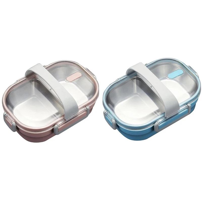 

2Pcs Japanese Portable Lunch Box for Kids School Stainless Steel Bento Box Kitchen Leak-Proof Food Container Food Box-Blue & Pin