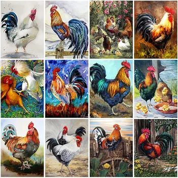 

Animal DIY 5D Diamond Painting Full Round Drill Rooster Hen Chicks Diamond Embroidery Mosaic Picture of Rhinestones Wall Art