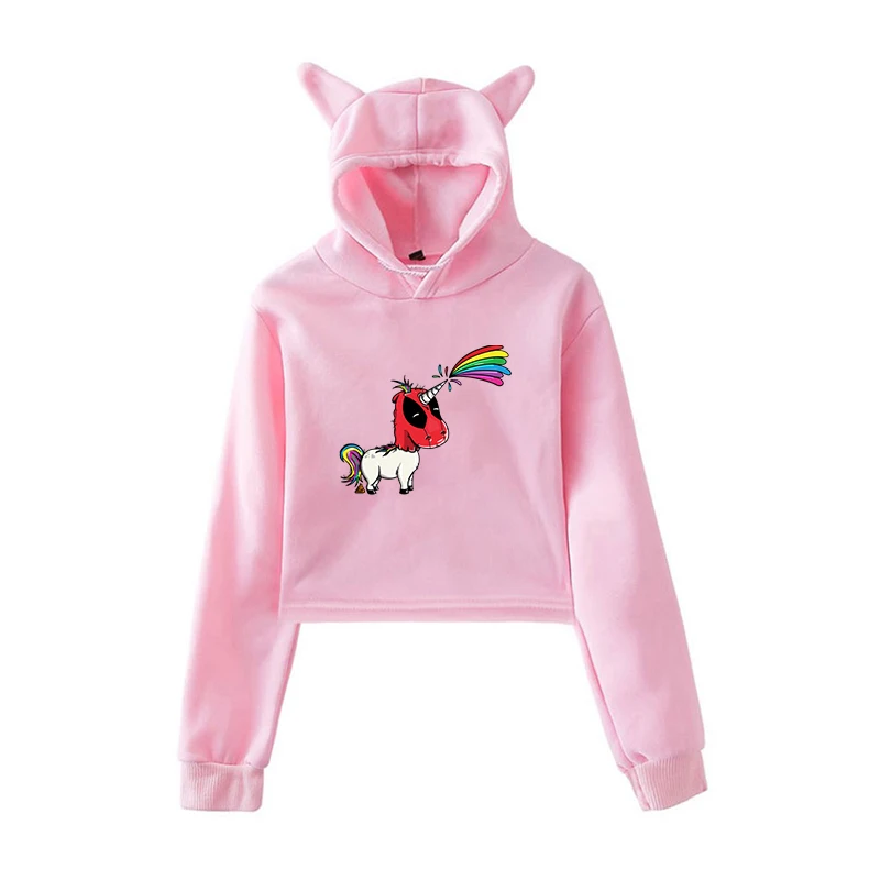 Kawaii Hoodie 9 Новое поступление, весенне-осенняя одежда с принтом единорога женские толстовки Harajuku дамские свитшоты для девочек, Прямая поставка, укороченные повседневные топы - Цвет: Kawaii Hoodie 9