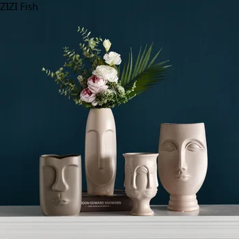 

Portrait Vase Abstract Statue Ceramic Vases Ornament Flower Pot Flower Insert Adornment Nordic Home Decoration Accessories