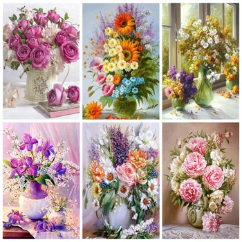 

AZQSD Full Square Diamond Painting Floral 5D Home Decoration DIY Full Kits Diamond Embroidery Sale Vase Handmade Gift