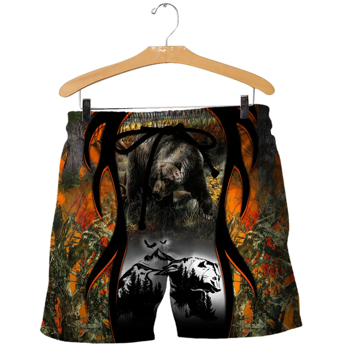 Beautiful Bear Hunting Camo 3D Printed Mens Shorts Unisex Streetwear Summer Beach Loose Shorts Casual Pants Polyester SDM15