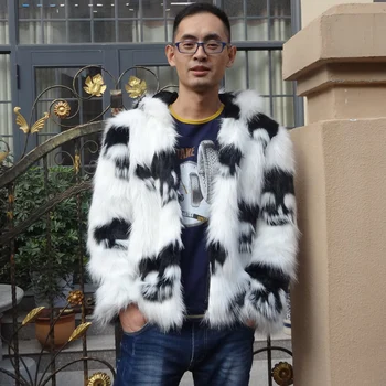

Winter Mens Faux Fur Coat Warm Thick Skulls Pattern Club Top Men Fur Coat White Plus Size 6XL K03