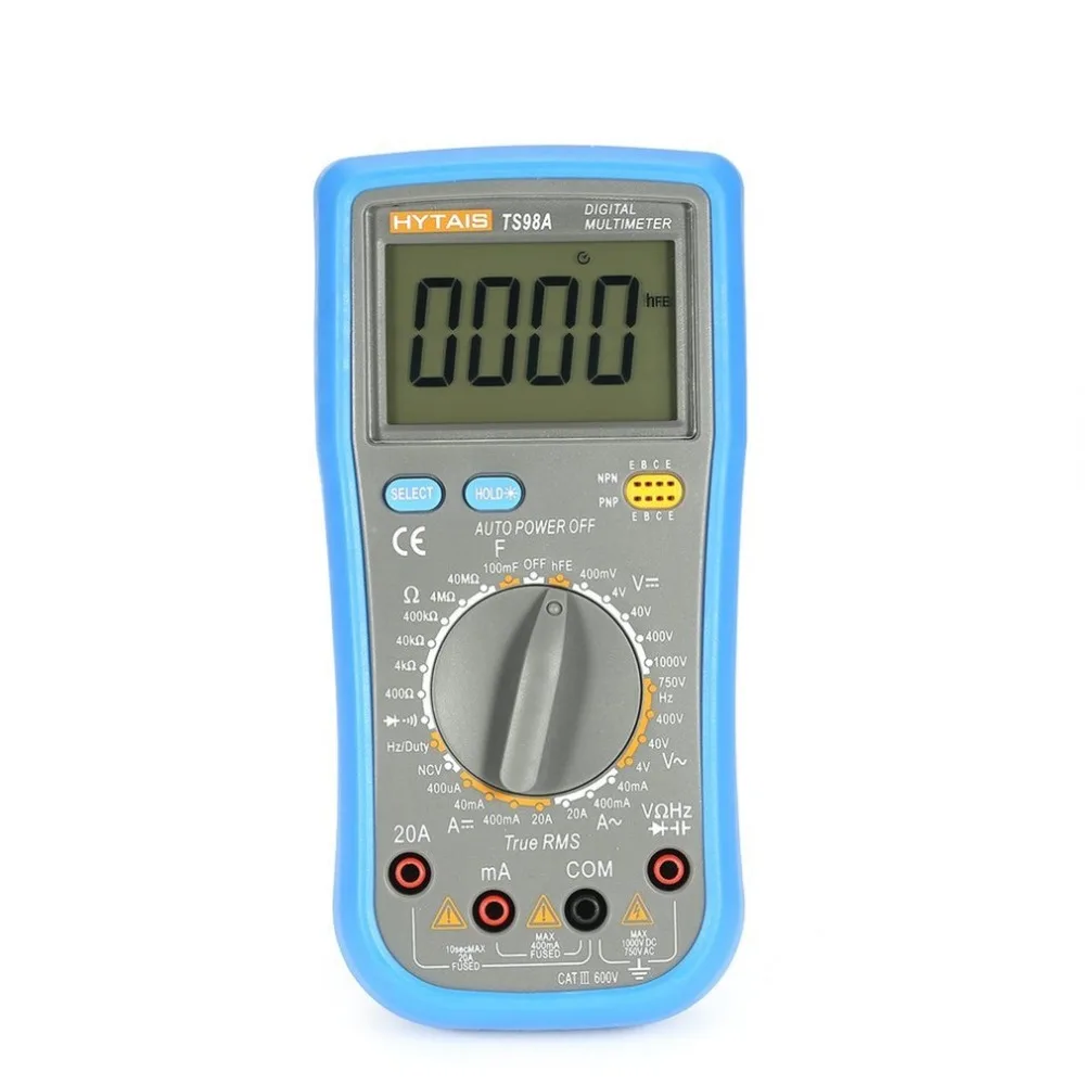 HYTALS TS98A 1999 отсчетов True-RMS цифровой мультиметр AC/DC напряжение тока Вольтметр Capcitance Ом диод метр с черным светом