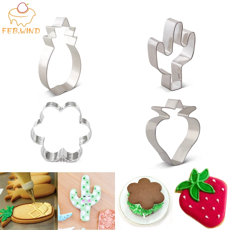 Diy, иных металлических цветок печенья ножи, выпечка кактус формы для нарезки печенья для печенья, фруктов Форма резак, ананасов и клубники; 633