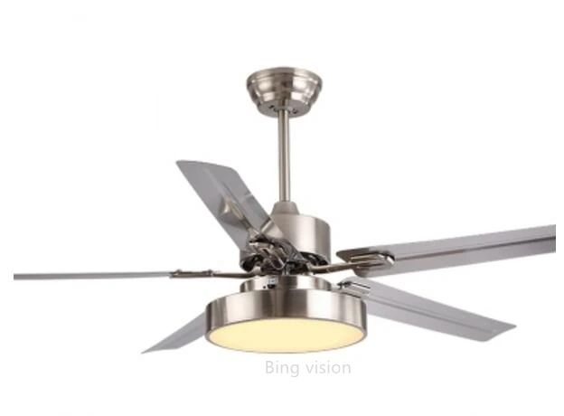 Stainless steel Современный светодиодный черный потолочный вентилятор 5 Blad esнержавеющая сталь потолочные вентиляторы лампы с подсветкой для гостиной дома затемнение освещение - Цвет лезвия: Stainless steel