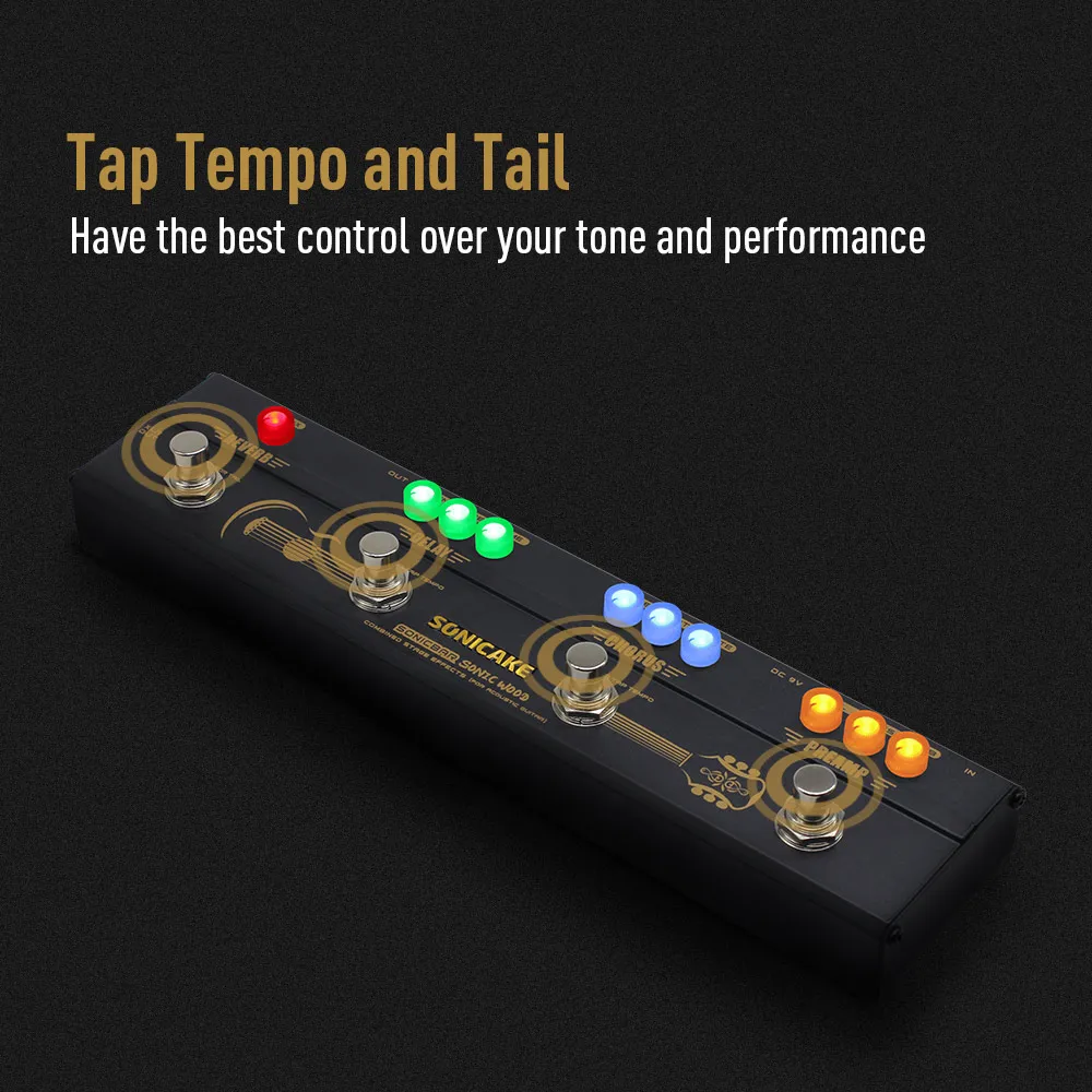 SONICAKE Sonic Wood Acoustic Guitar Preamp DI Box Multi Effects Chorus Delay Reverb Pedal with XLR Output QCE-50