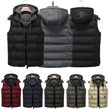 Мужской жилет без рукавов с капюшоном, повседневное зимнее теплое однотонное пальто на молнии, верхняя одежда, куртки, мужские пальто, однотонный Повседневный жилет, мужские жилеты