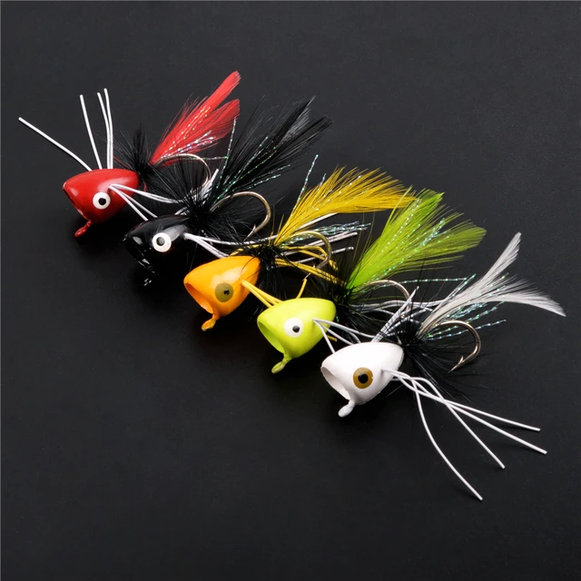 5Pcs Bass Foam floating Popper Jig head Fly Fishing Lure Topwater Panfish  Bluegill Bugs Assorted Poppers