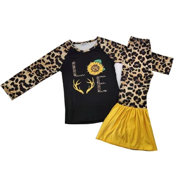 

new arrival leopard sunflower printed clothing set big hit valentine's day outfits