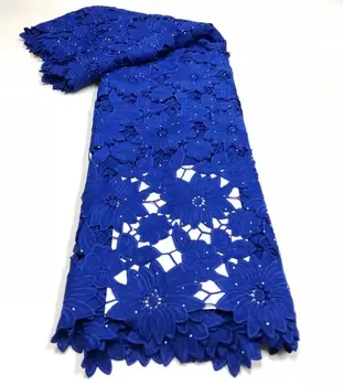 

Royal Blue African Lace Fabric Embroidered Nigerian Guipure Cord Lace For Wedding Party Dress Fabric High Quality Tulle Lace