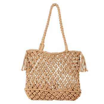 

Fashion Hollow Straw Bag Woven Bag Forest Female Mesh Rope Weaving Tie Buckle Reticulate Net Shoulder Bag Beach Holiday Bags Cam