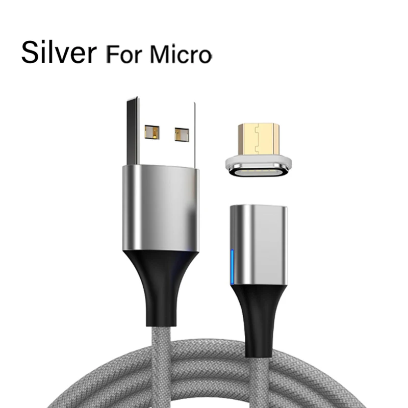 Silver For Micro Магнитный usb-кабель для быстрой зарядки 3 А, Кабель зарядного устройства микро-usb для iPhone 7, Xiaomi, магнитный шнур для зарядки мобильных смартфонов - Цвет: Silver For Micro