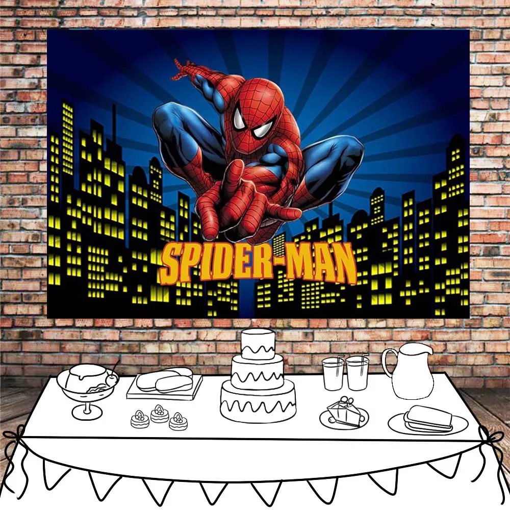 

Spiderman birthday poster template Dessert table Backdrop Curtain 6 5 years old boy hero Birthday Party decoration backgrounds