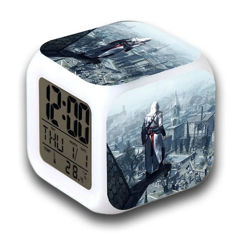 Assassin's Creed Assassins Creed сопутствующие товары светодиодный Цвет Фул Цвет изменение квадратные часы креативные маленькие часы-будильник
