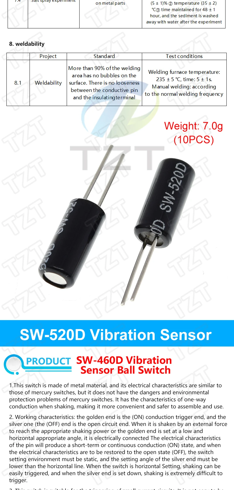 TZT SW-200D/420/520D/18010P/18015P/18020P/58010P 12V Hochvibrations-Schalter mit Kugelneigungsmelder und Doppelkugel-Winkel-Federerkennungsmodul – Detail 9