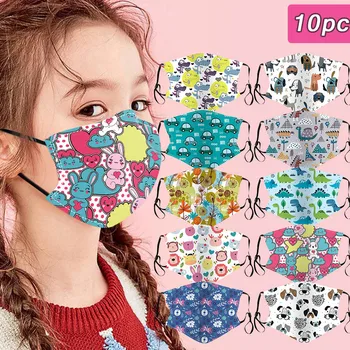 

10PCS Cartoon Printed Kids Children Masks Reusable Adjustable Washable Mask For Boys Girls Unisex Face Mouth Mask Mascarillas